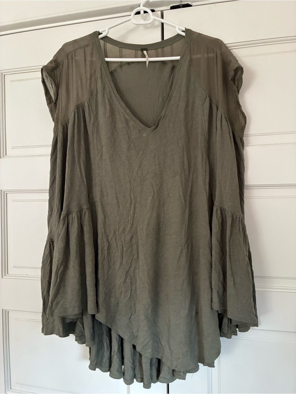 Free People Women’s Flowing V-Neck Long Sleeve Top - Olive
